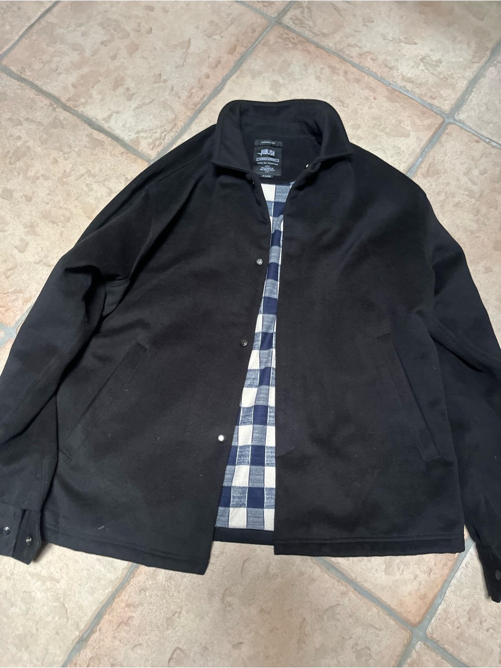 Publish Black Snap-Front Shirt Jacket with Blue Plaid Lining